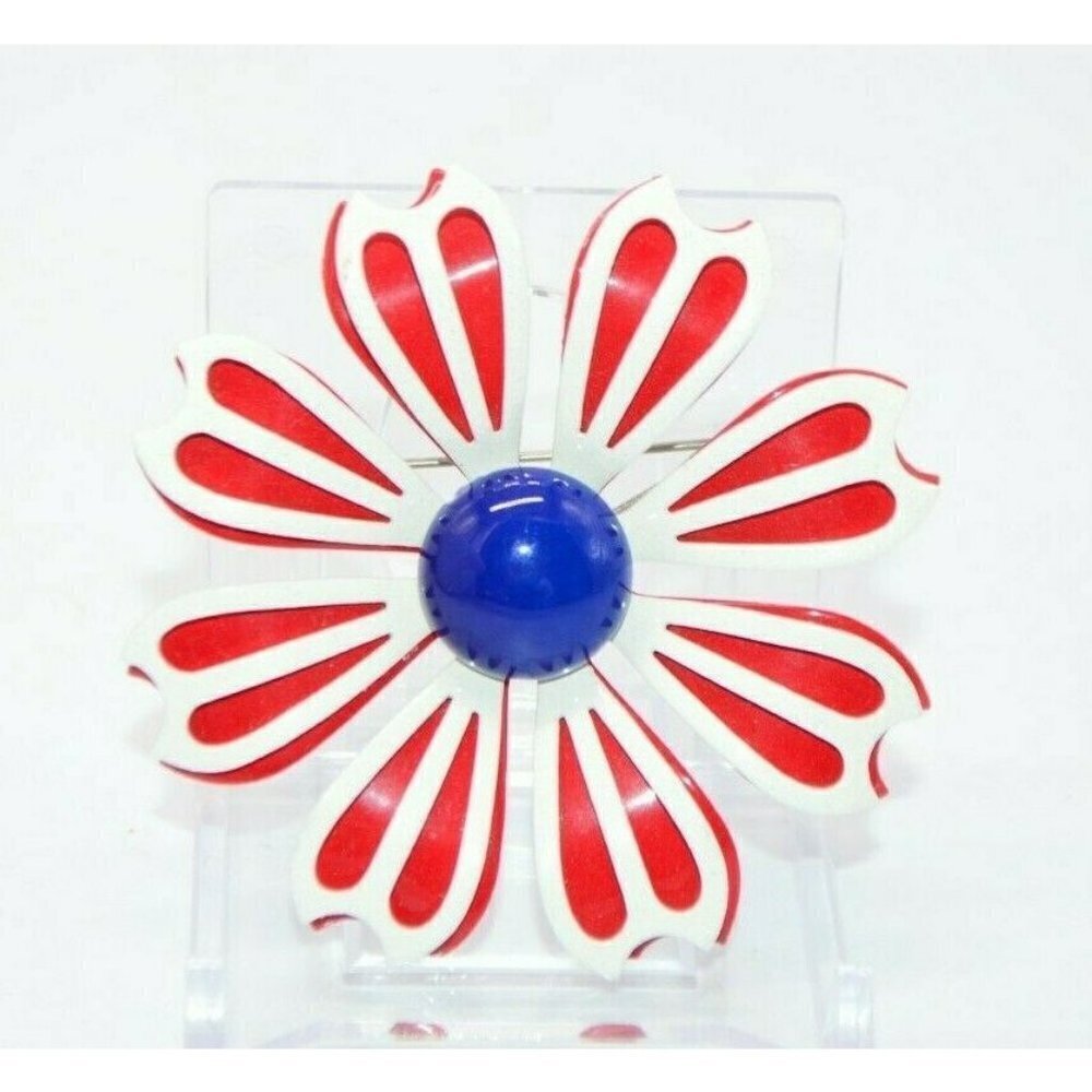 Patriotic Red White Blue Cut Out Petal Enamel Meta